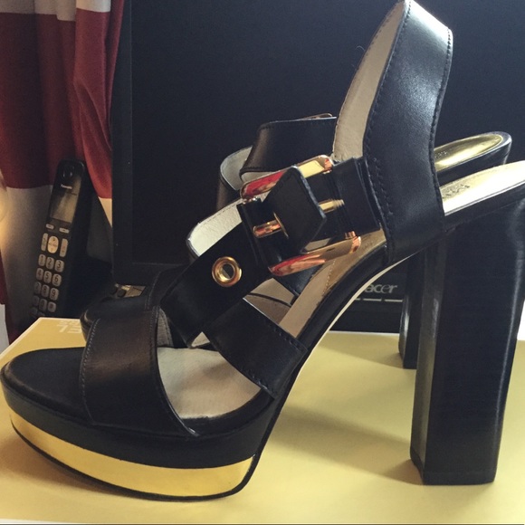 Black and gold platform heels size 10
